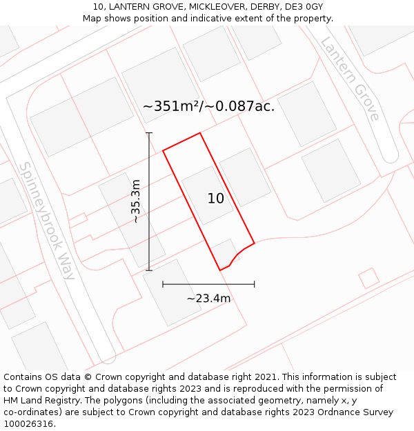 10, LANTERN GROVE, MICKLEOVER, DERBY, DE3 0GY: Plot and title map