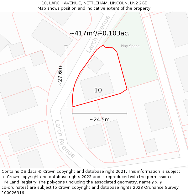 10, LARCH AVENUE, NETTLEHAM, LINCOLN, LN2 2GB: Plot and title map