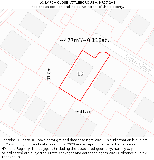 10, LARCH CLOSE, ATTLEBOROUGH, NR17 2HB: Plot and title map