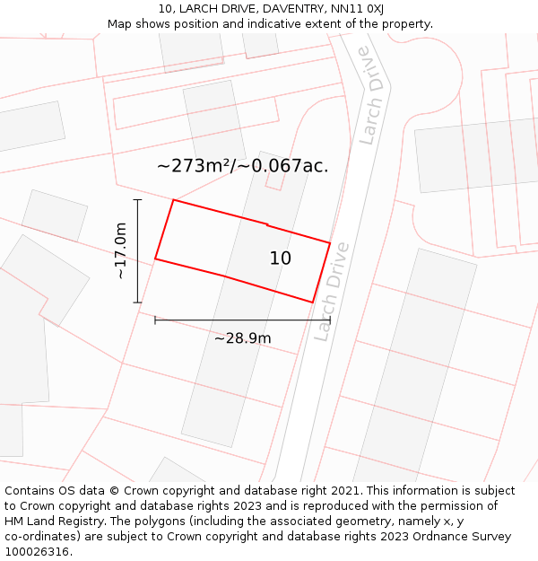 10, LARCH DRIVE, DAVENTRY, NN11 0XJ: Plot and title map