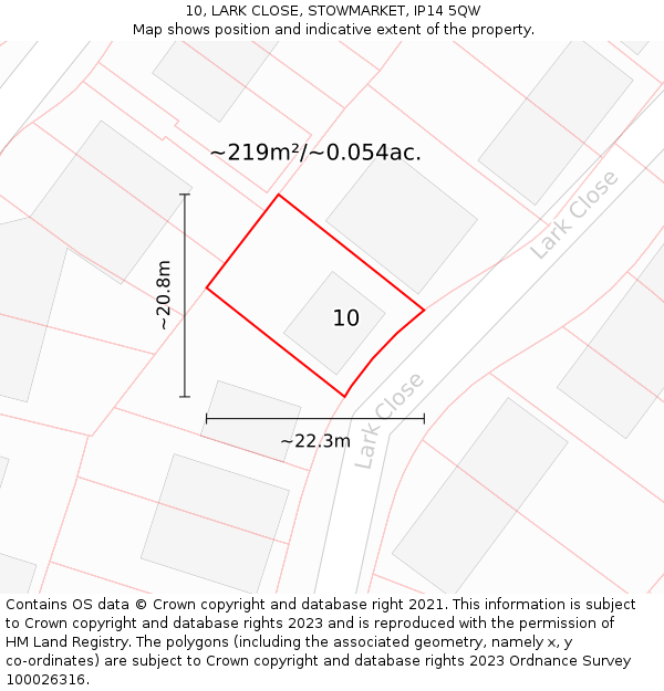 10, LARK CLOSE, STOWMARKET, IP14 5QW: Plot and title map