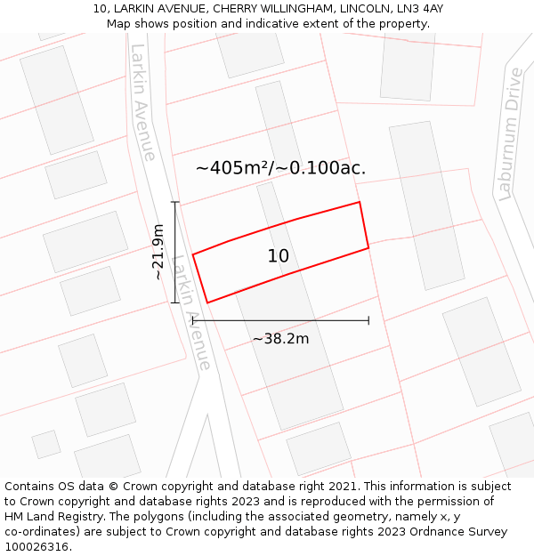 10, LARKIN AVENUE, CHERRY WILLINGHAM, LINCOLN, LN3 4AY: Plot and title map