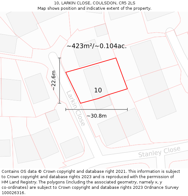 10, LARKIN CLOSE, COULSDON, CR5 2LS: Plot and title map