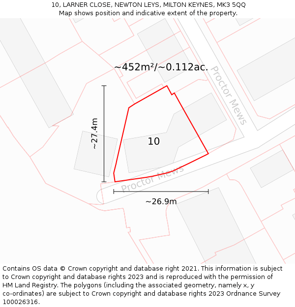 10, LARNER CLOSE, NEWTON LEYS, MILTON KEYNES, MK3 5QQ: Plot and title map