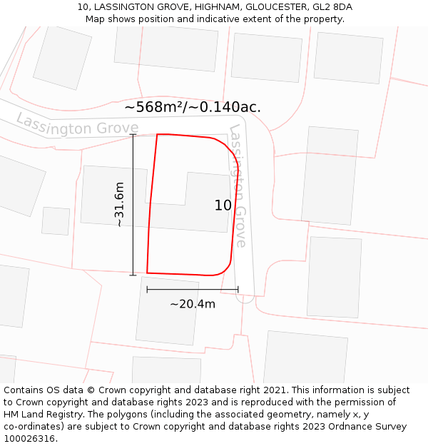 10, LASSINGTON GROVE, HIGHNAM, GLOUCESTER, GL2 8DA: Plot and title map