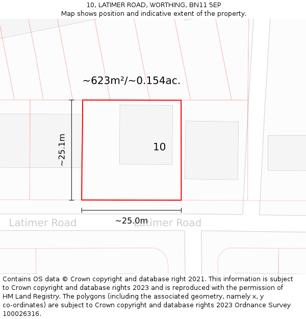 10, LATIMER ROAD, WORTHING, BN11 5EP: Plot and title map