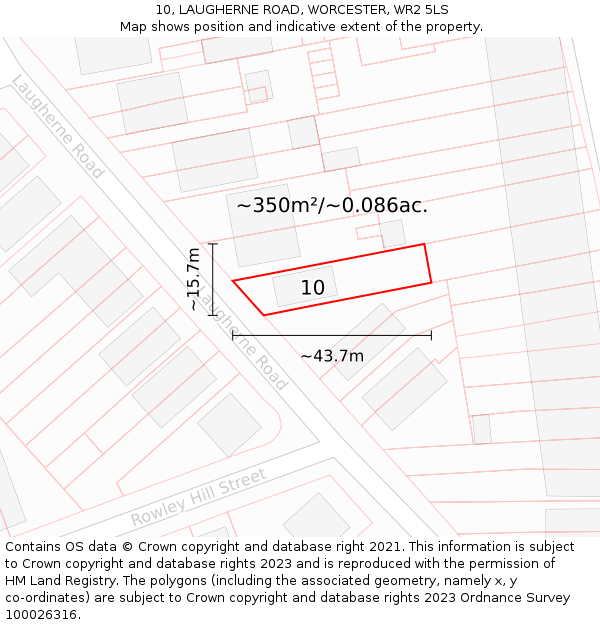 10, LAUGHERNE ROAD, WORCESTER, WR2 5LS: Plot and title map