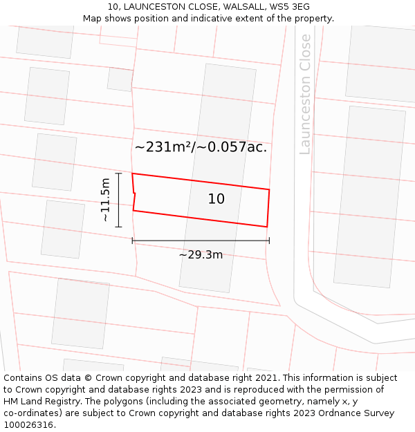 10, LAUNCESTON CLOSE, WALSALL, WS5 3EG: Plot and title map