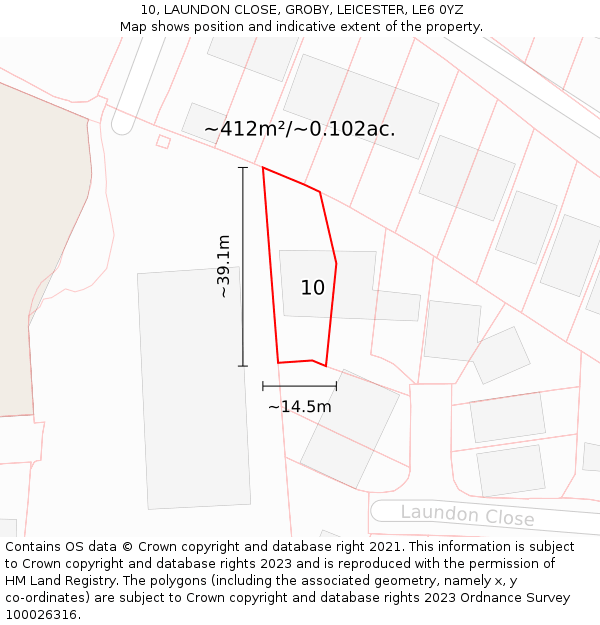 10, LAUNDON CLOSE, GROBY, LEICESTER, LE6 0YZ: Plot and title map