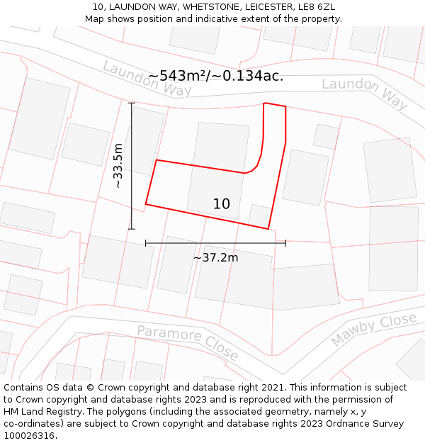 10, LAUNDON WAY, WHETSTONE, LEICESTER, LE8 6ZL: Plot and title map
