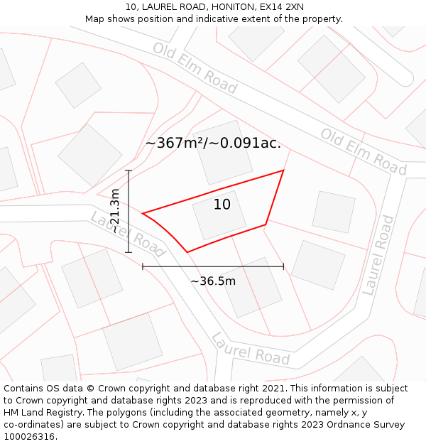 10, LAUREL ROAD, HONITON, EX14 2XN: Plot and title map