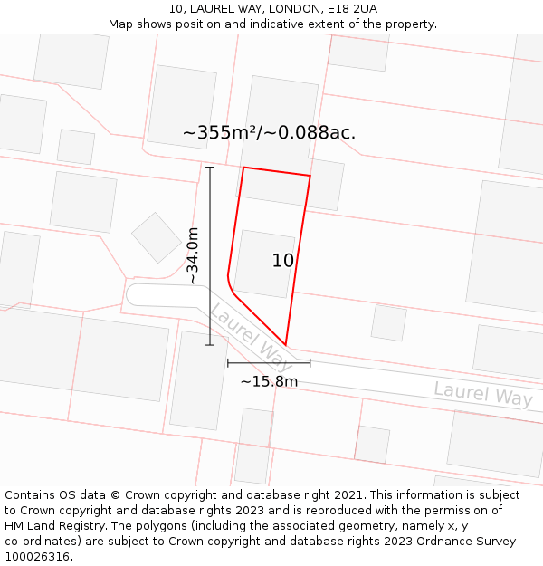 10, LAUREL WAY, LONDON, E18 2UA: Plot and title map