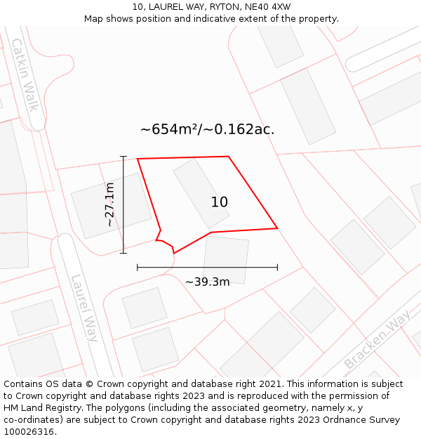 10, LAUREL WAY, RYTON, NE40 4XW: Plot and title map