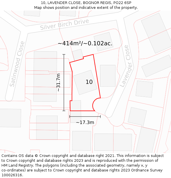 10, LAVENDER CLOSE, BOGNOR REGIS, PO22 6SP: Plot and title map