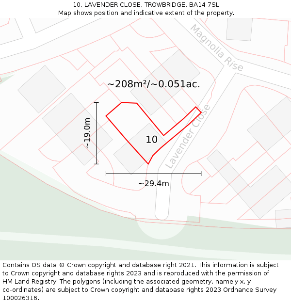 10, LAVENDER CLOSE, TROWBRIDGE, BA14 7SL: Plot and title map