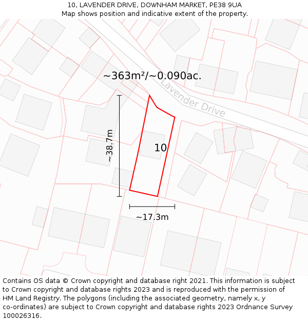 10, LAVENDER DRIVE, DOWNHAM MARKET, PE38 9UA: Plot and title map