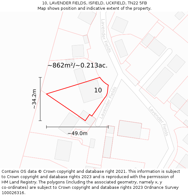 10, LAVENDER FIELDS, ISFIELD, UCKFIELD, TN22 5FB: Plot and title map