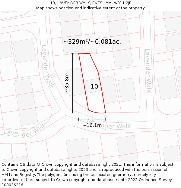 10, LAVENDER WALK, EVESHAM, WR11 2JR: Plot and title map