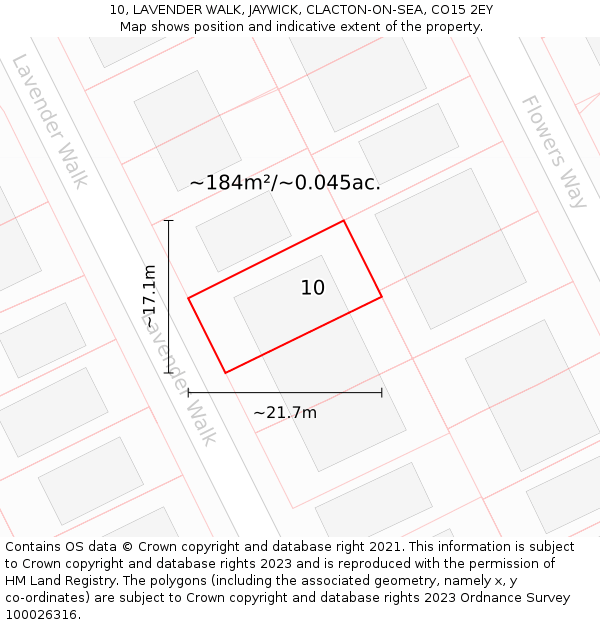 10, LAVENDER WALK, JAYWICK, CLACTON-ON-SEA, CO15 2EY: Plot and title map