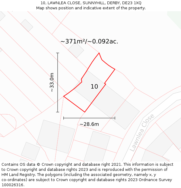 10, LAWNLEA CLOSE, SUNNYHILL, DERBY, DE23 1XQ: Plot and title map