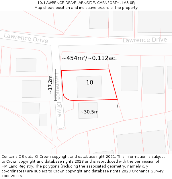 10, LAWRENCE DRIVE, ARNSIDE, CARNFORTH, LA5 0BJ: Plot and title map
