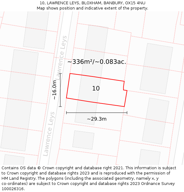 10, LAWRENCE LEYS, BLOXHAM, BANBURY, OX15 4NU: Plot and title map