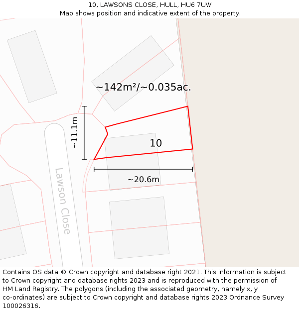 10, LAWSONS CLOSE, HULL, HU6 7UW: Plot and title map