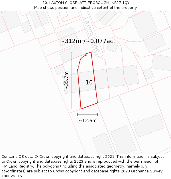 10, LAXTON CLOSE, ATTLEBOROUGH, NR17 1QY: Plot and title map