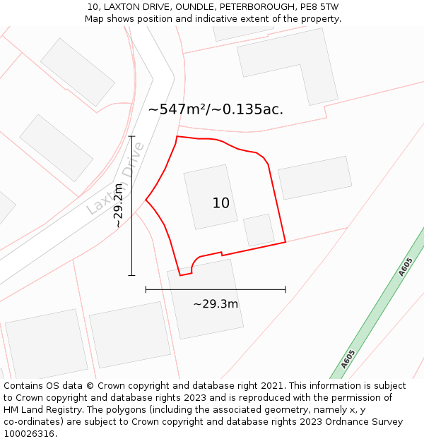10, LAXTON DRIVE, OUNDLE, PETERBOROUGH, PE8 5TW: Plot and title map