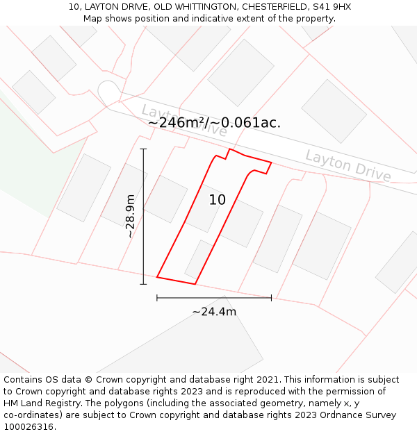 10, LAYTON DRIVE, OLD WHITTINGTON, CHESTERFIELD, S41 9HX: Plot and title map