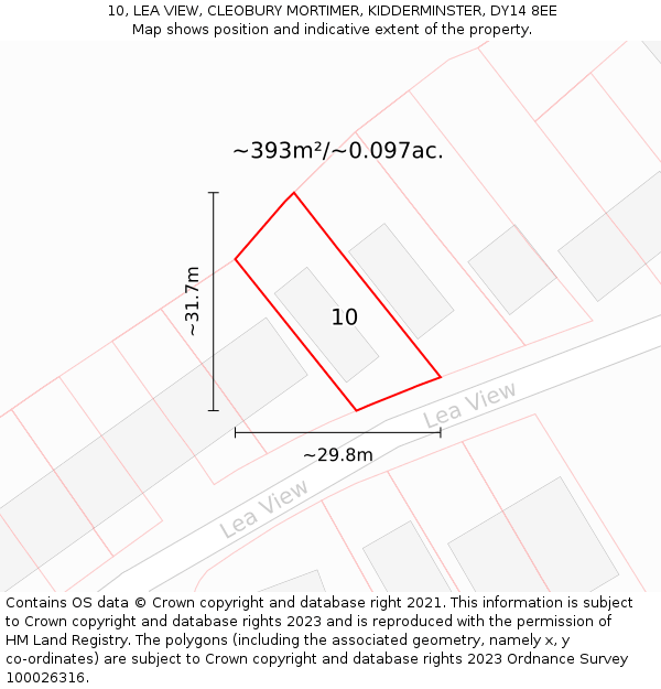 10, LEA VIEW, CLEOBURY MORTIMER, KIDDERMINSTER, DY14 8EE: Plot and title map