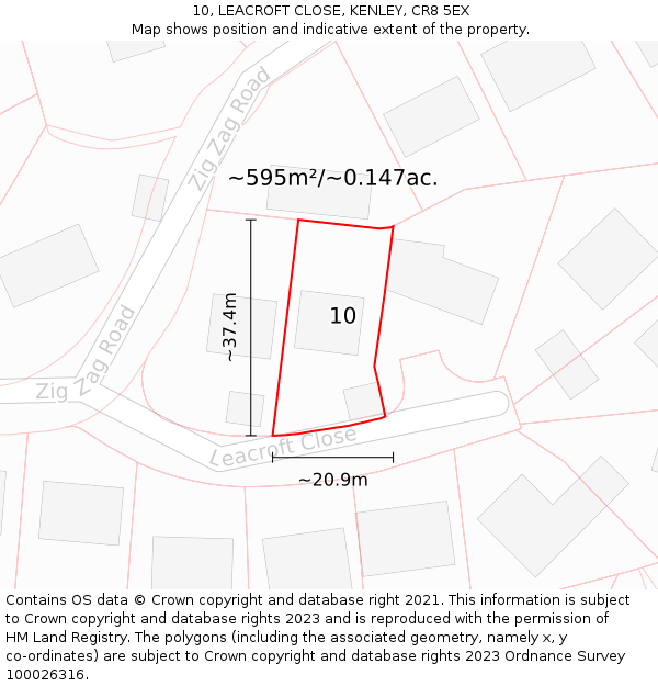 10, LEACROFT CLOSE, KENLEY, CR8 5EX: Plot and title map