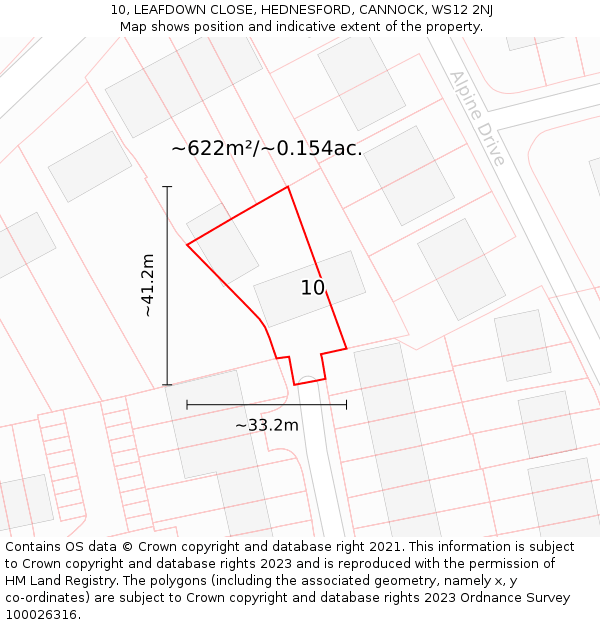 10, LEAFDOWN CLOSE, HEDNESFORD, CANNOCK, WS12 2NJ: Plot and title map