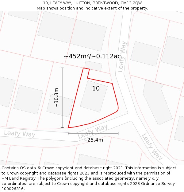 10, LEAFY WAY, HUTTON, BRENTWOOD, CM13 2QW: Plot and title map
