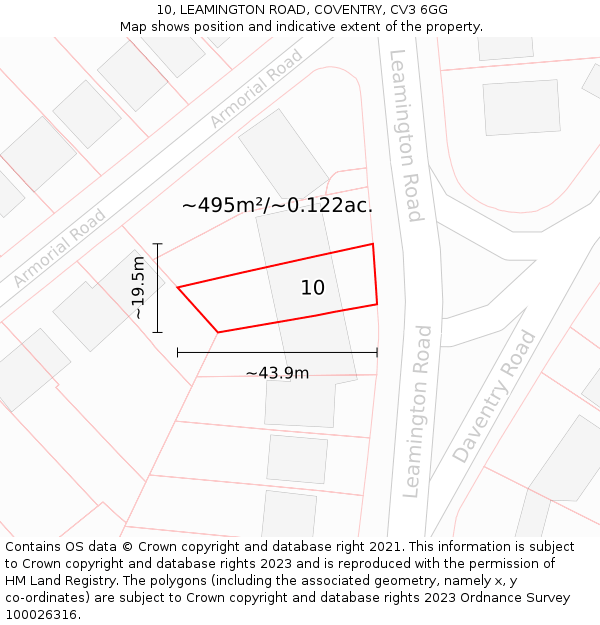 10, LEAMINGTON ROAD, COVENTRY, CV3 6GG: Plot and title map