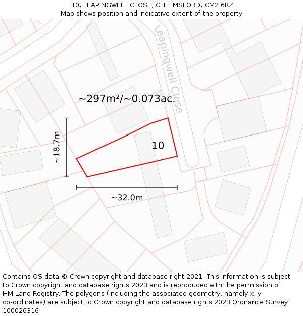 10, LEAPINGWELL CLOSE, CHELMSFORD, CM2 6RZ: Plot and title map