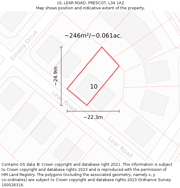 10, LEAR ROAD, PRESCOT, L34 1AZ: Plot and title map