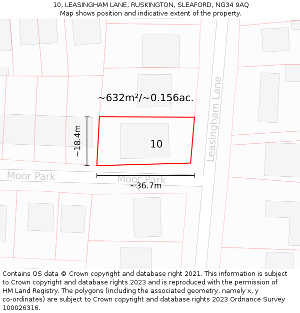 10, LEASINGHAM LANE, RUSKINGTON, SLEAFORD, NG34 9AQ: Plot and title map