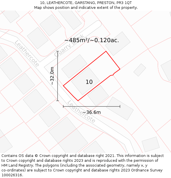 10, LEATHERCOTE, GARSTANG, PRESTON, PR3 1QT: Plot and title map