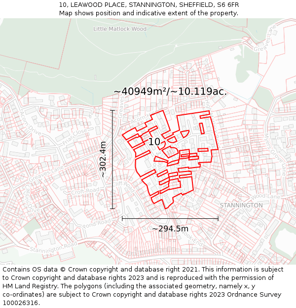 10, LEAWOOD PLACE, STANNINGTON, SHEFFIELD, S6 6FR: Plot and title map