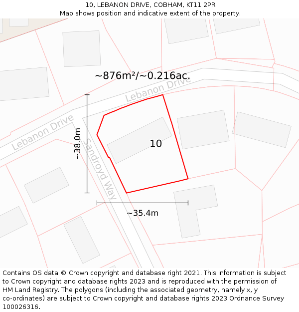10, LEBANON DRIVE, COBHAM, KT11 2PR: Plot and title map