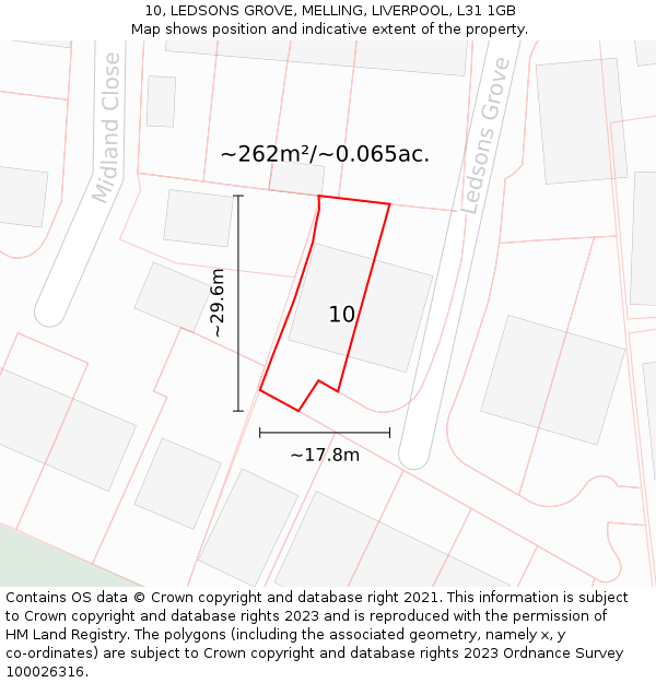 10, LEDSONS GROVE, MELLING, LIVERPOOL, L31 1GB: Plot and title map