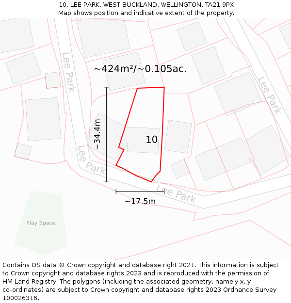 10, LEE PARK, WEST BUCKLAND, WELLINGTON, TA21 9PX: Plot and title map