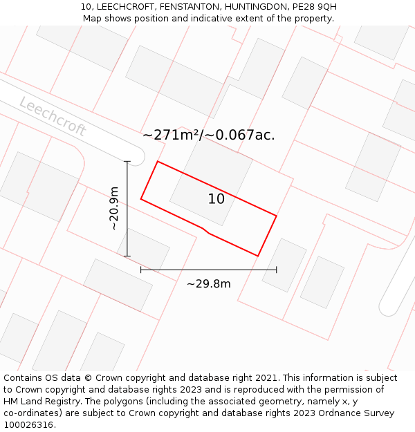 10, LEECHCROFT, FENSTANTON, HUNTINGDON, PE28 9QH: Plot and title map