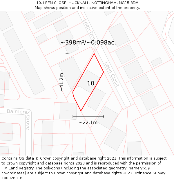 10, LEEN CLOSE, HUCKNALL, NOTTINGHAM, NG15 8DA: Plot and title map