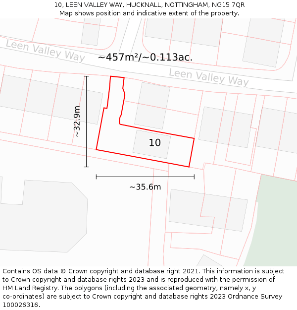 10, LEEN VALLEY WAY, HUCKNALL, NOTTINGHAM, NG15 7QR: Plot and title map