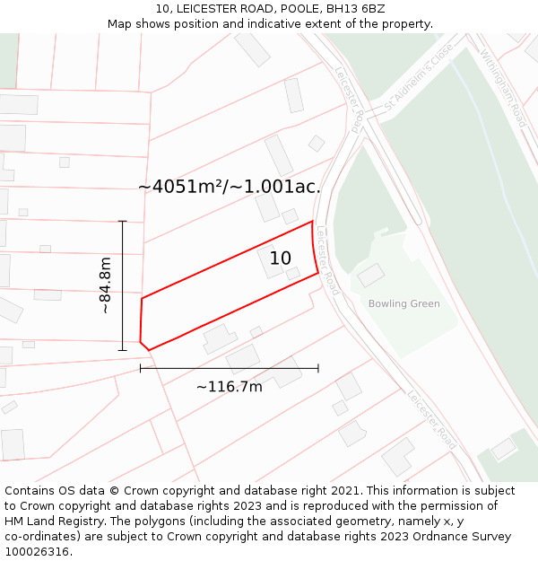 10, LEICESTER ROAD, POOLE, BH13 6BZ: Plot and title map