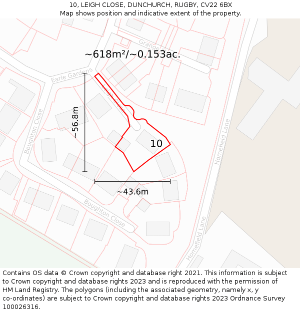 10, LEIGH CLOSE, DUNCHURCH, RUGBY, CV22 6BX: Plot and title map
