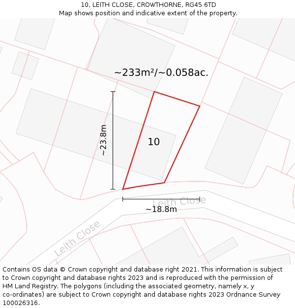 10, LEITH CLOSE, CROWTHORNE, RG45 6TD: Plot and title map