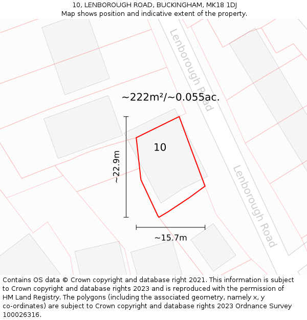 10, LENBOROUGH ROAD, BUCKINGHAM, MK18 1DJ: Plot and title map